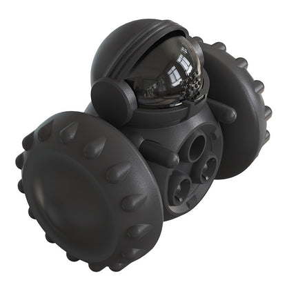 Black textured ball with a central compartment on a white background